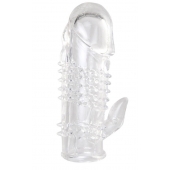 Прозрачная гелевая насадка с шипами и клиторальным отростком - 13 см. - Toyfa Basic - в Мурманске купить с доставкой