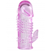 Розовая  гелевая насадка с клиторальным отростком - 13,5 см. - Toyfa Basic - в Мурманске купить с доставкой