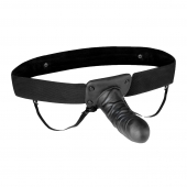 Чёрный полый страпон с вибрацией Unisex Vibrating Hollow Strap-On - 14 см. - Lux Fetish - купить с доставкой в Мурманске