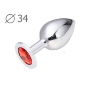 Коническая серебристая анальная втулка с красным кристаллом - 8,2 см. - Anal Jewelry Plug - купить с доставкой в Мурманске