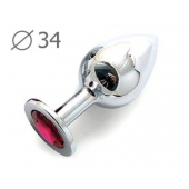 Коническая серебристая анальная втулка с малиновым кристаллом - 8,2 см. - Anal Jewelry Plug - купить с доставкой в Мурманске