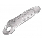 Прозразная закрытая насадка на пенис с поддержкой мошонки Clearly Ample Penis Enhancer - 22 см. - XR Brands - в Мурманске купить с доставкой
