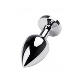 Серебристая коническая анальная пробка с красным кристаллом - 8 см. - ToyFa - купить с доставкой в Мурманске