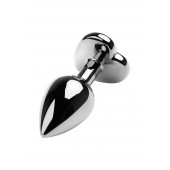 Серебристая коническая анальная пробка с красным кристаллом-сердечком - 7 см. - ToyFa - купить с доставкой в Мурманске