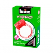 Розовое эрекционное виброкольцо Luxe VIBRO  Поцелуй стриптизёрши  + презерватив - Luxe - в Мурманске купить с доставкой