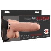 Телесный перезаряжаемый вибрострапон 7  Hollow Rechargeable Strap-on with Balls - 20,3 см. - Pipedream - купить с доставкой в Мурманске
