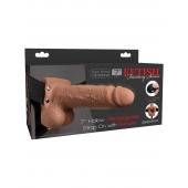Кофейный перезаряжаемый вибрострапон 7  Hollow Rechargeable Strap-on with Balls - 20,3 см. - Pipedream - купить с доставкой в Мурманске