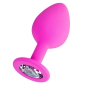 Розовая анальная втулка Brilliant с прозрачным кристаллом - 8 см. - ToyFa - купить с доставкой в Мурманске