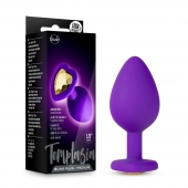 Фиолетовая анальная пробка Bling Plug Medium с золотистым стразом - 8,3 см. - Blush Novelties - купить с доставкой в Мурманске