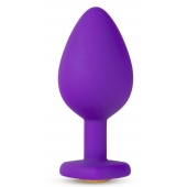 Фиолетовая анальная пробка Bling Plug Medium с золотистым стразом - 8,3 см. - Blush Novelties - купить с доставкой в Мурманске