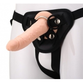 Телесный страпон на черных трусиках STRAP ON REAL DILDO - 20 см. - Dream Toys - купить с доставкой в Мурманске