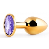 Золотистая анальная пробка с фиолетовым стразом - 7,2 см. - Anal Jewelry Plug - купить с доставкой в Мурманске