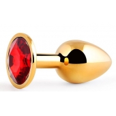 Золотистая анальная пробка с красным стразом - 7,2 см. - Anal Jewelry Plug - купить с доставкой в Мурманске