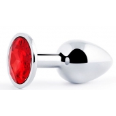 Серебристая анальная пробка с красным стразом - 7,2 см. - Anal Jewelry Plug - купить с доставкой в Мурманске