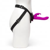 Лиловый страпон Rechargeable Vibrating Strap-On Harness Set - 17,6 см. - Happy Rabbit - купить с доставкой в Мурманске