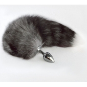 Серебристая анальная пробка с серым хвостиком - Sitabella - купить с доставкой в Мурманске