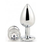 Серебристая анальная втулка с прозрачным кристаллом - 7,1 см. - Dream Toys - купить с доставкой в Мурманске