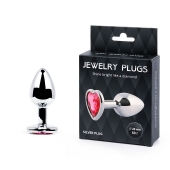 Серебристая анальная пробка с малиновым кристаллом-сердечком - 7 см. - Anal Jewelry Plug - купить с доставкой в Мурманске
