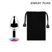Серебристая анальная пробка с малиновым кристаллом - 7,2 см. - Anal Jewelry Plug - купить с доставкой в Мурманске