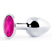 Серебристая анальная пробка с малиновым кристаллом - 7,2 см. - Anal Jewelry Plug - купить с доставкой в Мурманске