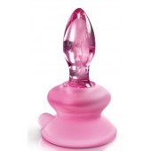 Розовая стеклянная пробка Icicles №90 с силиконовой присоской - 8 см. - Pipedream