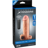 Телесная вибронасадка с кольцом  Vibrating Real Feel 1 Extension - 14 см. - Pipedream - в Мурманске купить с доставкой