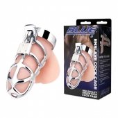 Серебристая металлическая клетка для члена с замком Enslave Cock Cage - BlueLine - купить с доставкой в Мурманске