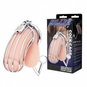 Серебристая металлическая клетка с анальным стимулятором Cock Cage - BlueLine - купить с доставкой в Мурманске
