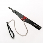 Черный широкий ошейник с красным декором и поводком - Crazy Handmade - купить с доставкой в Мурманске