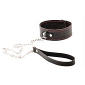 Черный широкий ошейник с красной строчкой и поводком - Crazy Handmade - купить с доставкой в Мурманске