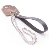 Серебристый металлический поводок с кожаной черной ручкой - 80 см. - Crazy Handmade - купить с доставкой в Мурманске