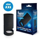 Черная открытая насадка на пенис с кольцом для мошонки XXL-size - 9,4 см. - Sex Expert - в Мурманске купить с доставкой
