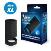 Черная открытая насадка на пенис с кольцом для мошонки XL-size - 8,9 см. - Sex Expert - в Мурманске купить с доставкой