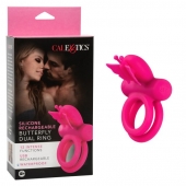 Розовое эрекционное виброкольцо Silicone Rechargeable Dual Butterfly Ring - California Exotic Novelties - в Мурманске купить с доставкой