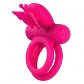 Розовое эрекционное виброкольцо Silicone Rechargeable Dual Butterfly Ring - California Exotic Novelties - в Мурманске купить с доставкой