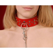 Красный кожаный ошейник с карабином и поводком - Sitabella - купить с доставкой в Мурманске