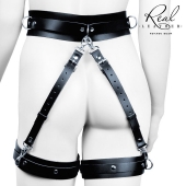 Черный кожаный пояс с гартерами - S-M - Notabu - купить с доставкой в Мурманске