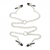 Серебристые зажимы для сосков и половых губ на тонкой цепочке - Notabu - купить с доставкой в Мурманске