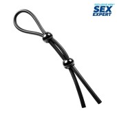 Черное силиконовое лассо с двумя шариками для утяжки - Sex Expert - в Мурманске купить с доставкой