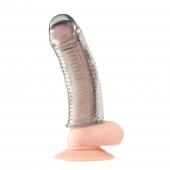Текстурированная насадка на пенис Clear Textured Penis Enhancing Sleeve Extension - 16,5 см. - BlueLine - в Мурманске купить с доставкой