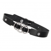 Черный кожаный ошейник со связанными кольцами - Pecado - купить с доставкой в Мурманске