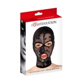 Черная кружевная маска на голову с отверстиями для глаз и рта - Fetish Tentation - купить с доставкой в Мурманске