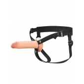 Телесный полый страпон на черных ремнях Hollow Silicone Strap-on - 17,8 см. - Pipedream - купить с доставкой в Мурманске