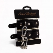 Черные скругленные наручники с мягкой бежевой подкладкой - Crazy Handmade - купить с доставкой в Мурманске