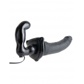 Черный страпон с вагинальной пробкой Deluxe Vibrating Penetrix Strap-On - 19 см. - Pipedream - купить с доставкой в Мурманске