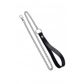 Поводок с ручкой из черной натуральной кожи и карабином для ошейника - Pecado - купить с доставкой в Мурманске