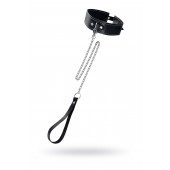 Кожаный двухслойный ошейник с белой строчкой и поводком - Pecado - купить с доставкой в Мурманске