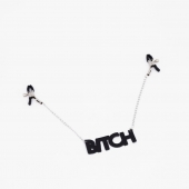Зажимы на соски с кожаной подвеской Bitch - Crazy Handmade - купить с доставкой в Мурманске
