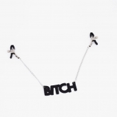 Зажимы на соски с кожаной подвеской Bitch - Crazy Handmade - купить с доставкой в Мурманске