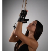 Черные высокие кожаные наручники для подвешивания - Crazy Handmade - купить с доставкой в Мурманске